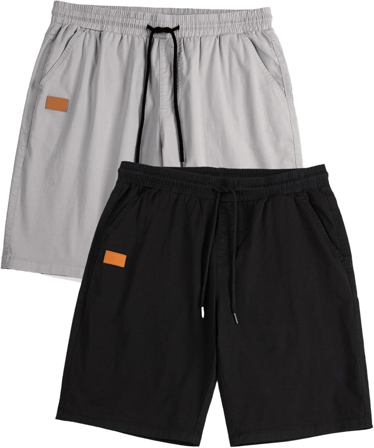 imageJMIERR Mens Casual Shorts  Cotton Drawstring Summer Beach Stretch Twill Chino Golf ShortsZ 2 Pack  Black  Light Grey