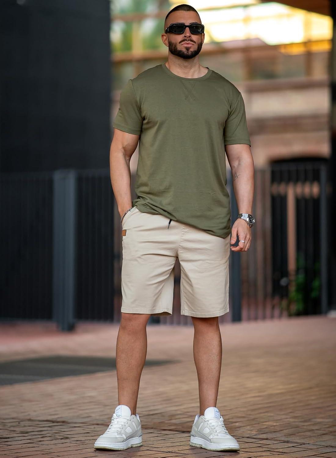 imageJMIERR Mens Casual Shorts  Cotton Drawstring Summer Beach Stretch Twill Chino Golf ShortsZ 2 Pack  Black  Light Grey