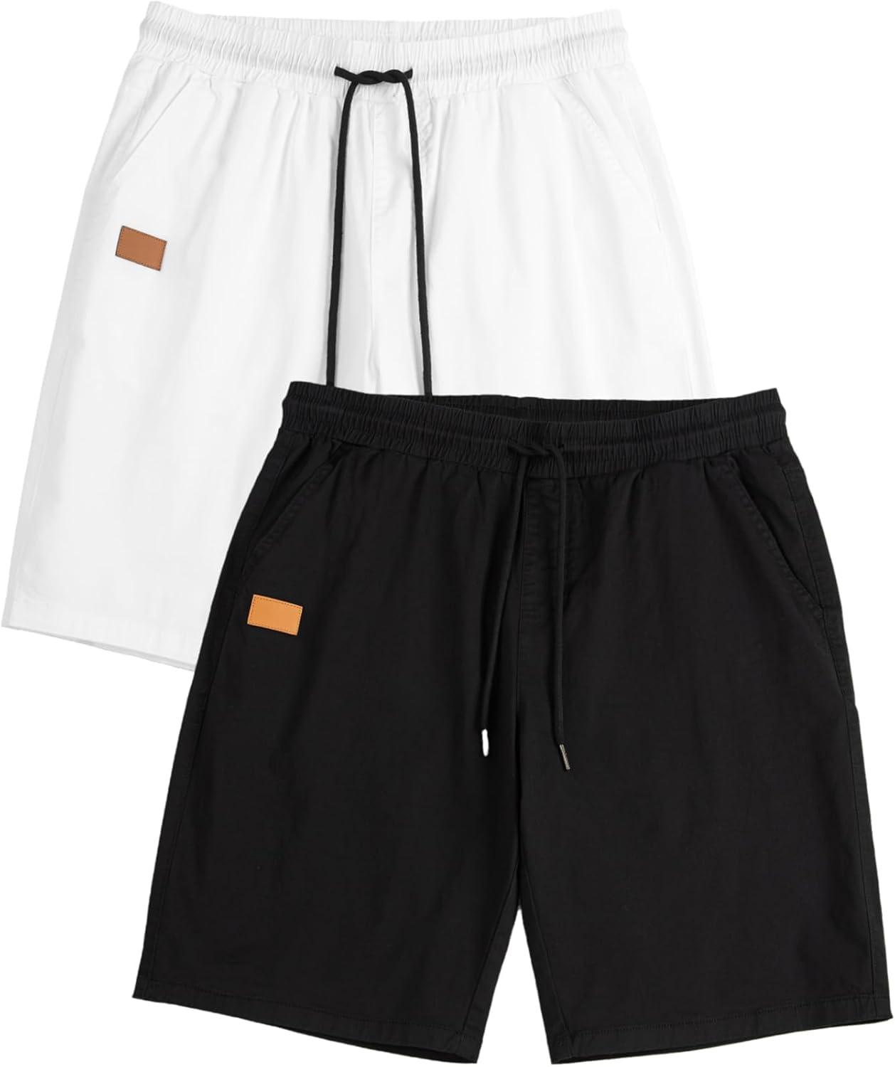 imageJMIERR Mens Casual Shorts  Cotton Drawstring Summer Beach Stretch Twill Chino Golf ShortsZ 2 Pack  Black  White