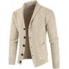 imageJMIERR Mens Casual Wool Blend Long Sleeve Shawl Collar Buttons Down Cable Knit Cardigan SweaterD Apricot