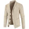 imageJMIERR Mens Casual Wool Blend Long Sleeve Shawl Collar Buttons Down Cable Knit Cardigan SweaterD Apricot