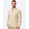 imageJMIERR Mens Wool Blend Cable Knit Sweater Casual Long Sleeve Button Stand Collar Old Money Pullover SweatersApricot