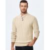 imageJMIERR Mens Wool Blend Cable Knit Sweater Casual Long Sleeve Button Stand Collar Old Money Pullover SweatersApricot