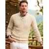imageJMIERR Mens Wool Blend Cable Knit Sweater Casual Long Sleeve Button Stand Collar Old Money Pullover SweatersApricot