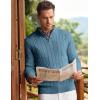imageJMIERR Mens Wool Blend Cable Knit Sweater Casual Long Sleeve Button Stand Collar Old Money Pullover SweatersBlue