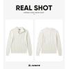 imageJMIERR Mens Wool Blend Cable Knit Sweater Casual Long Sleeve Button Stand Collar Old Money Pullover SweatersWhite