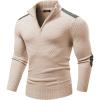 imageJMIERR Mens Quarter Zip Cable Knit Pullover Sweater Casual Long Sleeve Stand Collar SweatersBeige