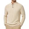 imageJMIERR Mens Wool Blend Cable Knit Sweater Casual Long Sleeve Button Stand Collar Old Money Pullover SweatersApricot