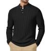 imageJMIERR Mens Wool Blend Cable Knit Sweater Casual Long Sleeve Button Stand Collar Old Money Pullover SweatersBlack
