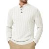 imageJMIERR Mens Wool Blend Cable Knit Sweater Casual Long Sleeve Button Stand Collar Old Money Pullover SweatersWhite