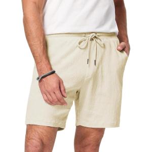 imageJMIERR Mens Casual 7quot Shorts Cotton Elastic Waist Drawstring Summer Texture Stretch Beach Shorts with PocketsApricot