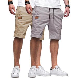 imageJMIERR Mens Casual Shorts  Cotton Drawstring Summer Beach Stretch Twill Chino Golf ShortsZ 2 Pack  Apricot  Light Grey