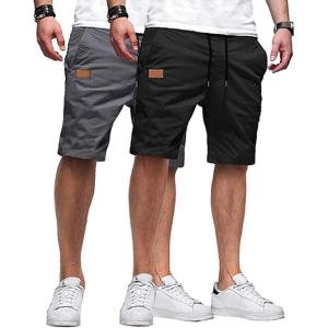 imageJMIERR Mens Casual Shorts  Cotton Drawstring Summer Beach Stretch Twill Chino Golf ShortsZ 2 Pack  Black  Dark Grey