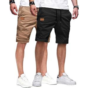 imageJMIERR Mens Casual Shorts  Cotton Drawstring Summer Beach Stretch Twill Chino Golf ShortsZ 2 Pack  Black  Khaki