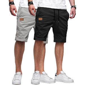imageJMIERR Mens Casual Shorts  Cotton Drawstring Summer Beach Stretch Twill Chino Golf ShortsZ 2 Pack  Black  Light Grey
