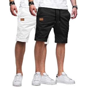 imageJMIERR Mens Casual Shorts  Cotton Drawstring Summer Beach Stretch Twill Chino Golf ShortsZ 2 Pack  Black  White