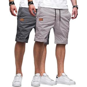 imageJMIERR Mens Casual Shorts  Cotton Drawstring Summer Beach Stretch Twill Chino Golf ShortsZ 2 Pack  Dark Grey  Light Grey