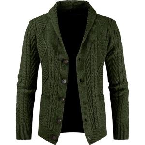 imageJMIERR Mens Casual Wool Blend Long Sleeve Shawl Collar Buttons Down Cable Knit Cardigan Sweater4 Green