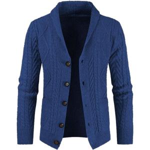 imageJMIERR Mens Casual Wool Blend Long Sleeve Shawl Collar Buttons Down Cable Knit Cardigan SweaterD Blue