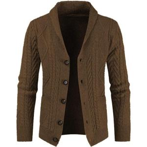 imageJMIERR Mens Casual Wool Blend Long Sleeve Shawl Collar Buttons Down Cable Knit Cardigan SweaterD Brown3