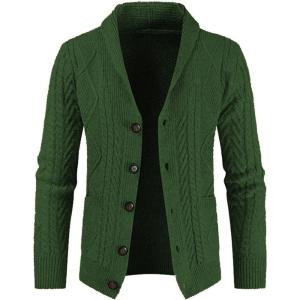 imageJMIERR Mens Casual Wool Blend Long Sleeve Shawl Collar Buttons Down Cable Knit Cardigan SweaterD Green2