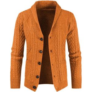 imageJMIERR Mens Casual Wool Blend Long Sleeve Shawl Collar Buttons Down Cable Knit Cardigan SweaterD Orange