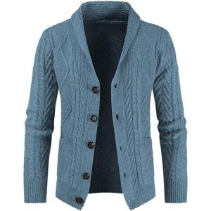 imageJMIERR Mens Casual Wool Blend Long Sleeve Shawl Collar Buttons Down Cable Knit Cardigan SweaterD Sky Blue