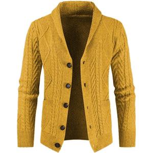 imageJMIERR Mens Casual Wool Blend Long Sleeve Shawl Collar Buttons Down Cable Knit Cardigan SweaterD Yellow