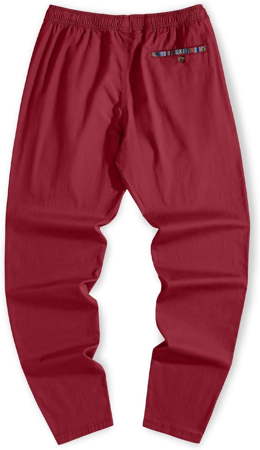 imageJMIERR Mens Casual Pants Cotton Twill Drawstring Elastic Waist Chino Pants with PocketsRed Dahlia