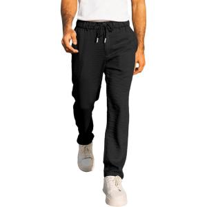 imageJMIERR Mens Casual Drawstring Pants Elastic Waist Lightweight Pant Summer Beach Trouser with PocketsBlack