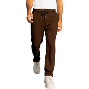 imageJMIERR Mens Casual Drawstring Pants Elastic Waist Lightweight Pant Summer Beach Trouser with PocketsCoffee