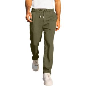imageJMIERR Mens Casual Drawstring Pants Elastic Waist Lightweight Pant Summer Beach Trouser with PocketsDark Green