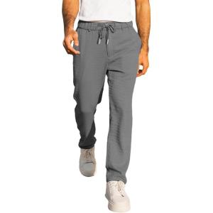 imageJMIERR Mens Casual Drawstring Pants Elastic Waist Lightweight Pant Summer Beach Trouser with PocketsLight Grey