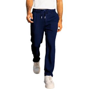 imageJMIERR Mens Casual Drawstring Pants Elastic Waist Lightweight Pant Summer Beach Trouser with PocketsNavy Blue