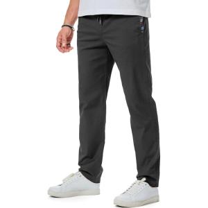 imageJMIERR Mens Casual Pants Cotton Twill Drawstring Elastic Waist Chino Pants with PocketsA Black