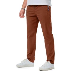 imageJMIERR Mens Casual Pants Cotton Twill Drawstring Elastic Waist Chino Pants with PocketsBrick Red