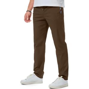imageJMIERR Mens Casual Pants Cotton Twill Drawstring Elastic Waist Chino Pants with PocketsDark Brown