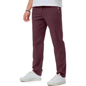 imageJMIERR Mens Casual Pants Cotton Twill Drawstring Elastic Waist Chino Pants with PocketsDeep Red