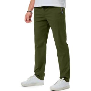 imageJMIERR Mens Casual Pants Cotton Twill Drawstring Elastic Waist Chino Pants with PocketsJungle Green