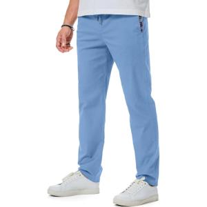 imageJMIERR Mens Casual Pants Cotton Twill Drawstring Elastic Waist Chino Pants with PocketsLight Blue