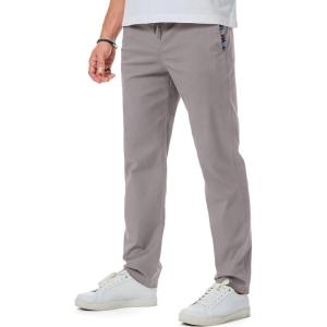 imageJMIERR Mens Casual Pants Cotton Twill Drawstring Elastic Waist Chino Pants with PocketsLight Grey