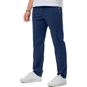 imageJMIERR Mens Casual Pants Cotton Twill Drawstring Elastic Waist Chino Pants with PocketsNavy Blue