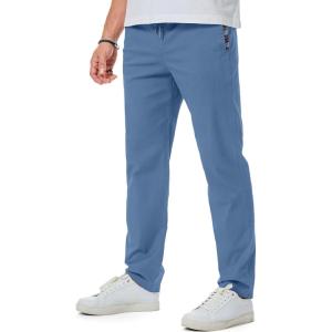 imageJMIERR Mens Casual Pants Cotton Twill Drawstring Elastic Waist Chino Pants with PocketsSky Blue