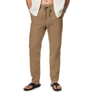 imageJMIERR Mens Cotton Pants Casual Elastic Waist Drawstring Lightweight Summer Beach Trousers with PocketsBrown