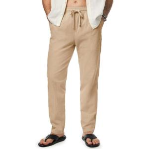 imageJMIERR Mens Cotton Pants Casual Elastic Waist Drawstring Lightweight Summer Beach Trousers with PocketsKhaki 2