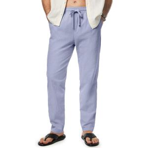 imageJMIERR Mens Cotton Pants Casual Elastic Waist Drawstring Lightweight Summer Beach Trousers with PocketsSky Blue