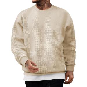 imageJMIERR Mens Crewneck Sweatshirt Casual Long Sleeve Texture Pullover Shirt for MenApricot