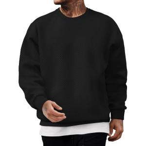 imageJMIERR Mens Crewneck Sweatshirt Casual Long Sleeve Texture Pullover Shirt for MenBlack