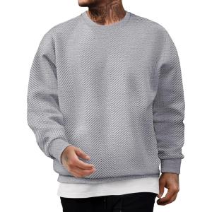 imageJMIERR Mens Crewneck Sweatshirt Casual Long Sleeve Texture Pullover Shirt for MenGrey