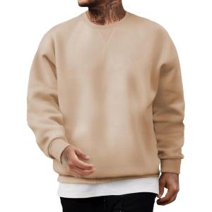 imageJMIERR Mens Fleece Crewneck Sweatshirt Casual Long Sleeves Cotton Warm Basic Pullover Fashion ShirtsBeige